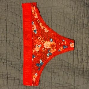 Pink Thong- red lacey